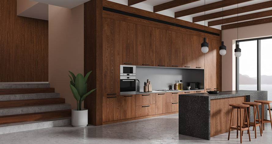 Moisture-resistant plywood cabinets in kitchen design by Mikasa Plywood